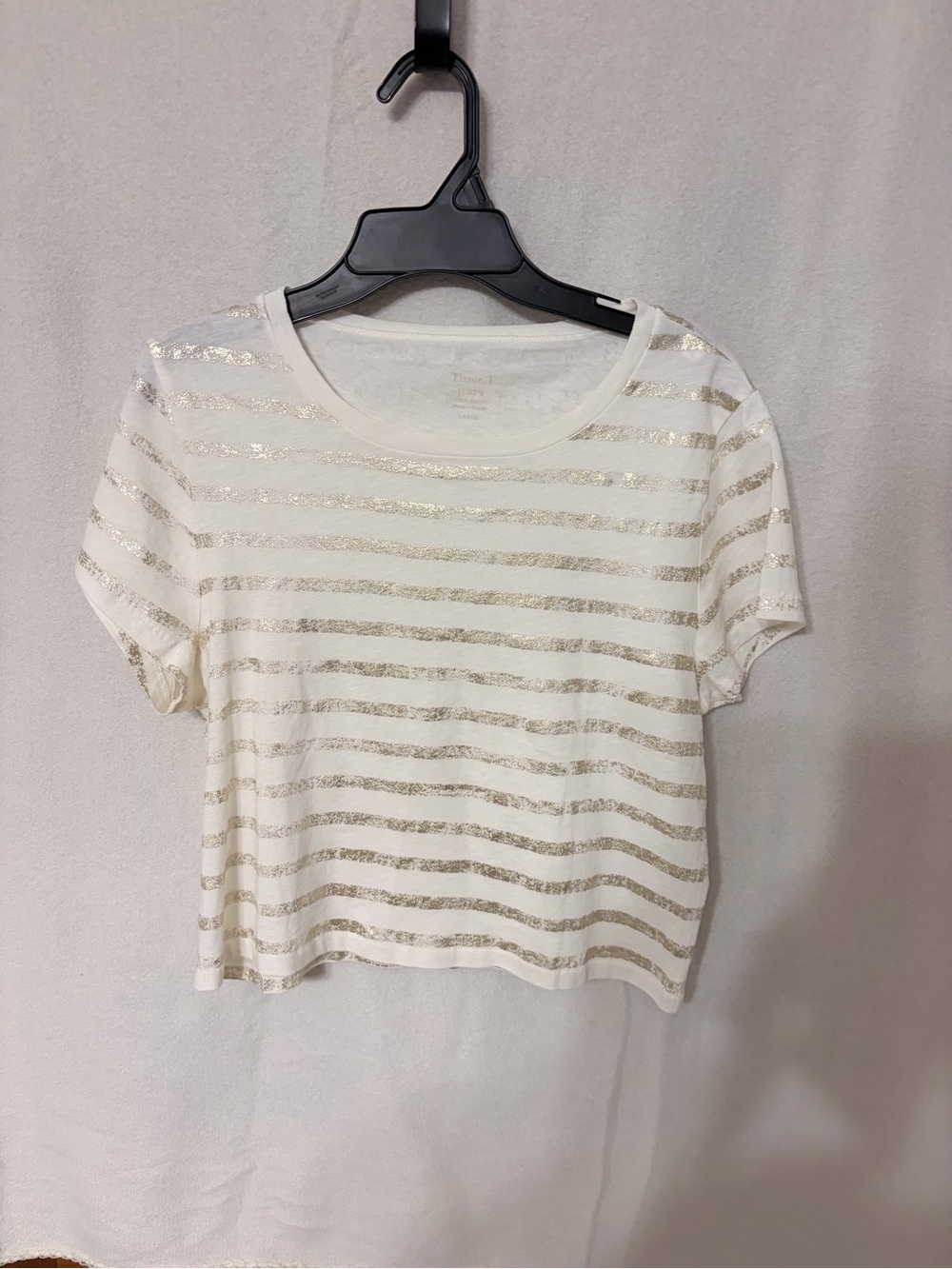 J. Crew White Short-Sleeve Tee with Metallic Gold Stripes